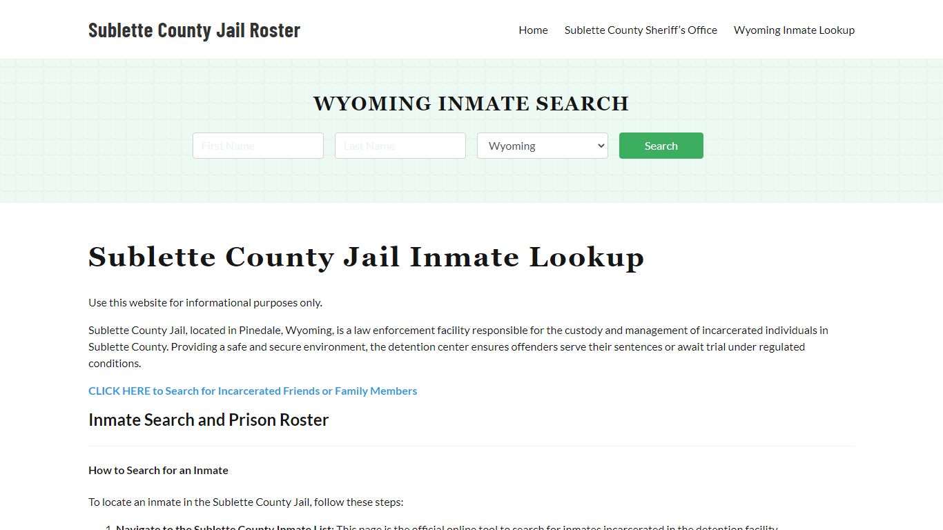 Sublette County Jail Roster Lookup, WY, Inmate Search